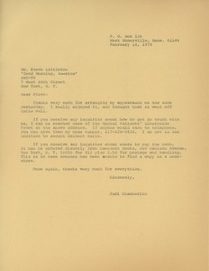 Letter from Judi Chamberlin to Steve Littleton