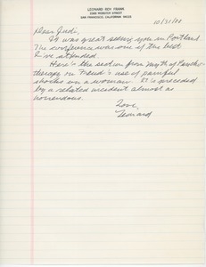 Letter from Leonard Roy Frank to Judi Chamberlin