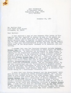 Letter from Judi Chamberlin to Marilyn Rice