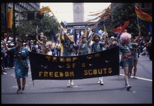 Marchers in the San Francisco Pride Parade from Troop 69 of San Francisco Freedom Scouts