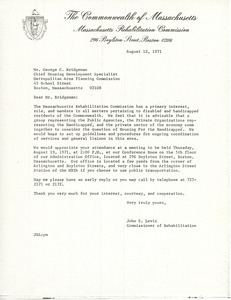 Letter from John S. Levis to George C. Bridgeman
