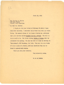 Letter from W. E. B. Du Bois to Charles J. Harris