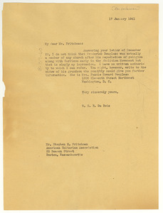 Letter from W. E. B. Du Bois to American Unitarian Association