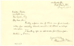 Letter from Minnie M. Williams to W. E. B. Du Bois