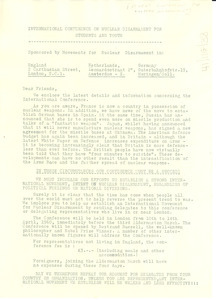 Letter from Student Conference for Nuclear Disarmament to W. E. B. Du Bois