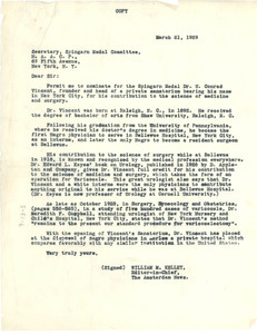 letter from William M. Kelley to NAACP Spingarn Medal Committee