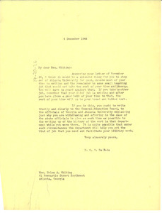 Letter from W. E. B. Du Bois to Helen A. Whiting