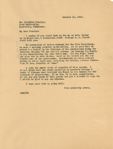 Letter from W. E. B. Du Bois to E. Franklin Frazier