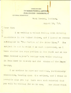 Letter from Paul L. Haworth to W. E. B. Du Bois