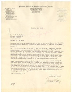 Letter from Fraternal Council of Negro Churches in America to W. E. B. Du Bois