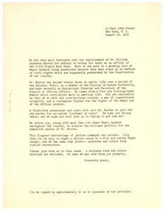 Circular letter concerning William A. Hunton