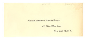National Institute of Arts and Letters return envelope