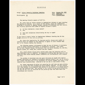 Minutes for Police Community Relations Committee meeting on October 26, 1965