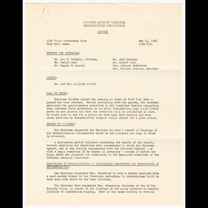 Minutes for Citizens Advisory Committee, Rehabilitation Subcommittee meeting on May 11, 1965