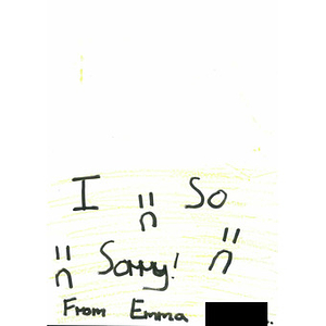 Letter of support from a child in Tipperary, Ireland ("I so sorry")