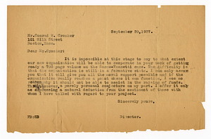 Correspondence between Conrad W. Crooker and Forrest Bailey, September 1927