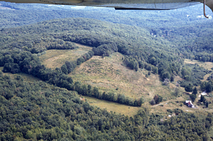 Aerial oblique view northeast of Andrew Bernardy's, Farm Petersburg Rd on 2 Sept 1971.