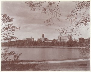 Devlin Hall, Gasson Hall, and St. Mary's Hall from the Lawrence Basin