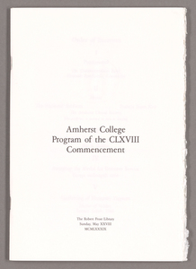 Amherst College Commencement program, 1989 May 28