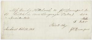 Edward Hitchcock receipt of payment to Jesse Reed Davenport, 1854 February 28