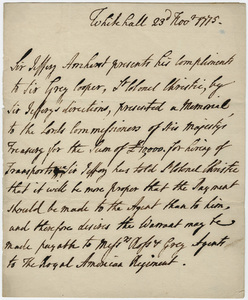 Jeffery Amherst letter to Sir Grey Cooper, 1775 November 23