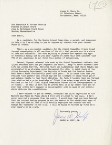Letter from James W. Hunt, candidate for Boston School Committee, to Judge W. Arthur Garrity, circa 1975