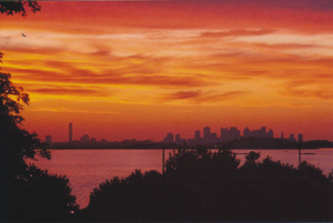 Sunset over Boston from Nut Island