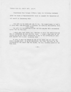 Tsongas Reax Oil Tariff Vote 2/5/1975