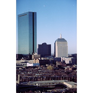 View of the Hancock tower and Boston's downtown skyscrapers, as seen from the South End.