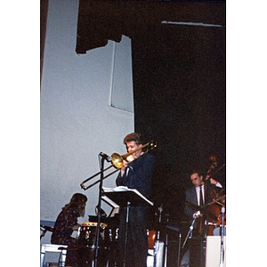 Musicians performing on stage at the Jorge Hernandez Cultural Center.