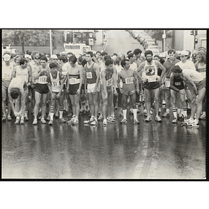 Runners gather at the start line of the Battle of Bunker Hill Road Race