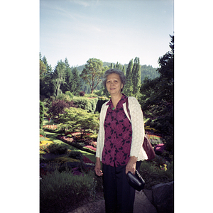 Chinese Progressive Association member visiting a botanical garden on a trip to Vancouver