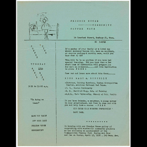Flier advertising Freedom House Coffee Hour featuring Mary A. Donnelly, Director, Nursing Services, American National Red Cross