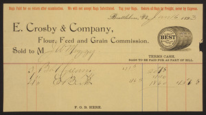 Billhead for E. Crosby & Company, flour, feed and grain commission, Brattleboro, Vermont, dated June 16, 1893