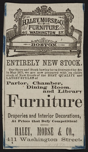 Advertisement for Haley Morse & Co., furniture, 411 Washington Street, Boston, Mass., 1873