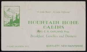 Trade card for the Mountain Home Cabins, Bartlett, New Hampshire, undated