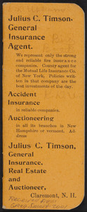 Notebook for Julius C. Timson, general insurance, real estate and auctioneer, Claremont, New Hampshire, 1897