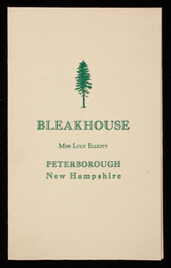 Brochure, Bleak House, Peterborough, New Hampshire