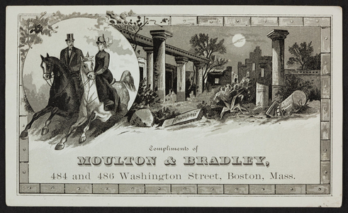 Trade card for Moulton & Bradley, clothing for men boys and children, 484 and 486 Washington Street, Boston, Mass., 1880