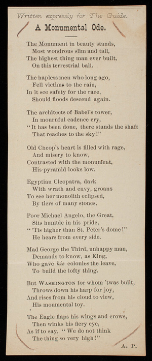 D. Turner to Thomas Lincoln Casey, July 11, 1885: Ode to the Monument