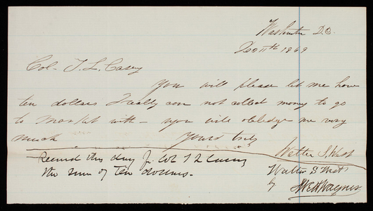 Walter D. Weir to Thomas Lincoln Casey, December 11, 1869