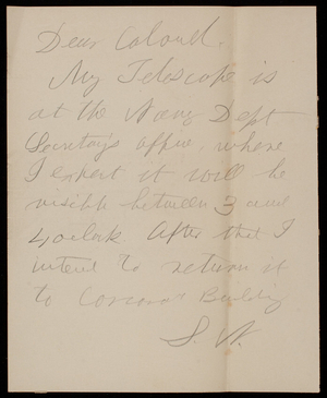 Professor S. Newcomb to Thomas Lincoln Casey, undated [May 1878]