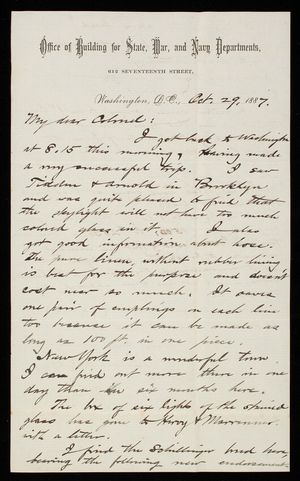 Bernard R. Green to Thomas Lincoln Casey, October 29, 1887 (1)