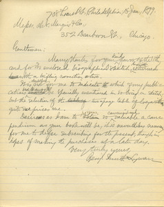 Letter from Benjamin Smith Lyman to A. N. Marquis & Company