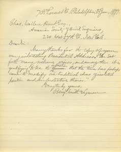 Letter from Benjamin Smith Lyman to Charles Wallace Hunt