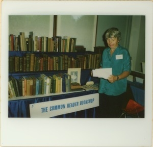 Dorothy Johnson (Common Reader Bookshop) at her stand at the Massachusetts and Rhode Island Booksellers sale