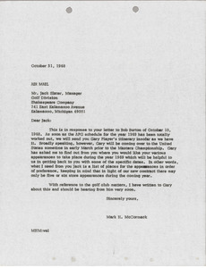 Letter from Mark H. McCormack to Shakespeare Company