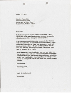 Letter from Mark H. McCormack to Ara Parseghian
