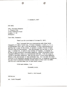 Letter from Mark H. McCormack to Veronica Kempson