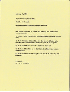 Memorandum from Mark H. McCormack to Bay Hill working papers file